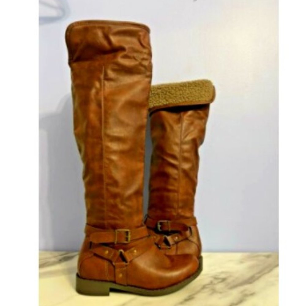 Brown Knee High Boots Size 6”Rowleigh" Shearing Cuff by JustFab Double …